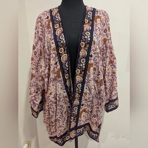 J.Jill 100% Cotton Open Front Kimono Botanical Print Size XL - 3X